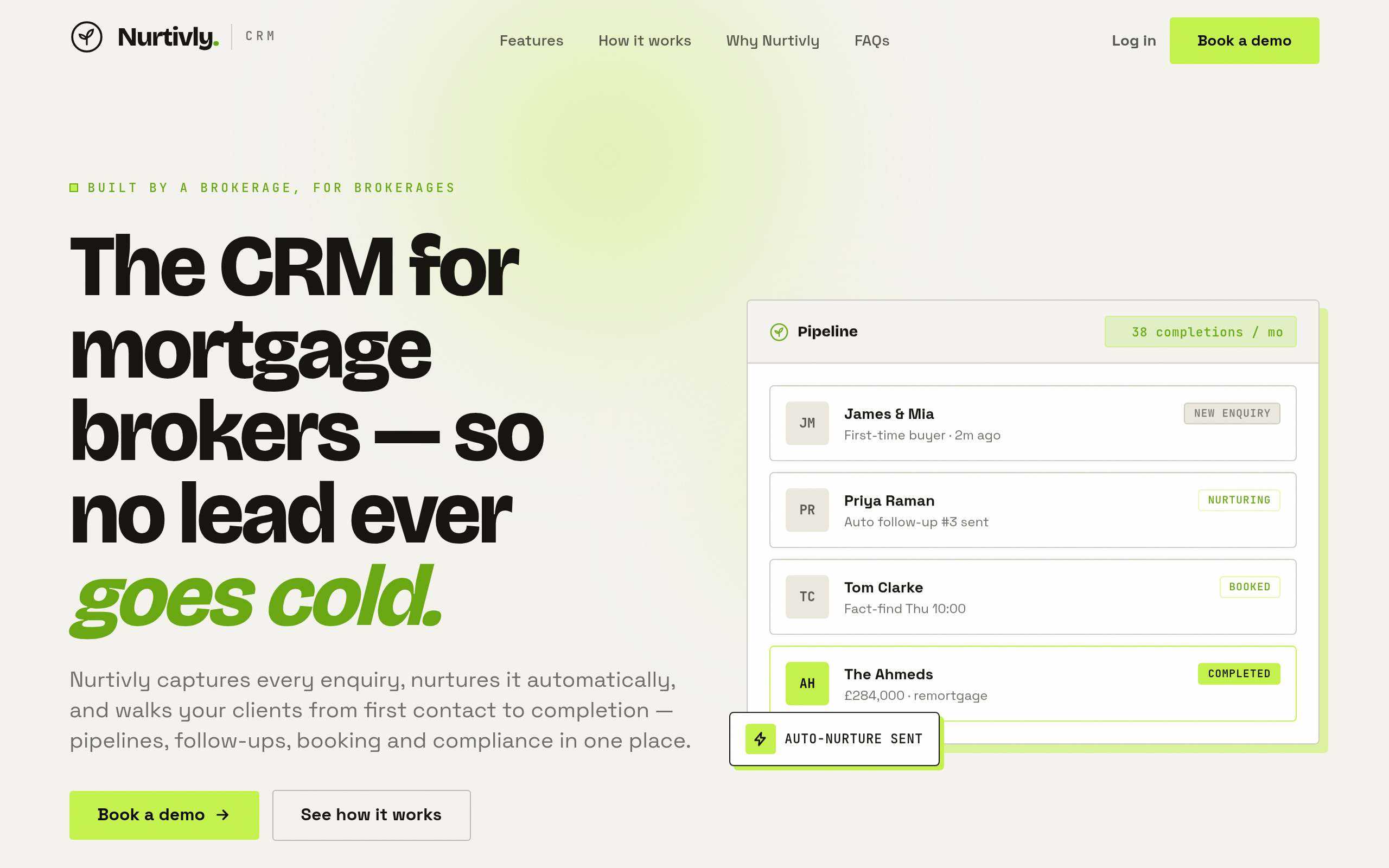 A demo-led product site for a broker-built CRM — designed and dogfooded in-house — website